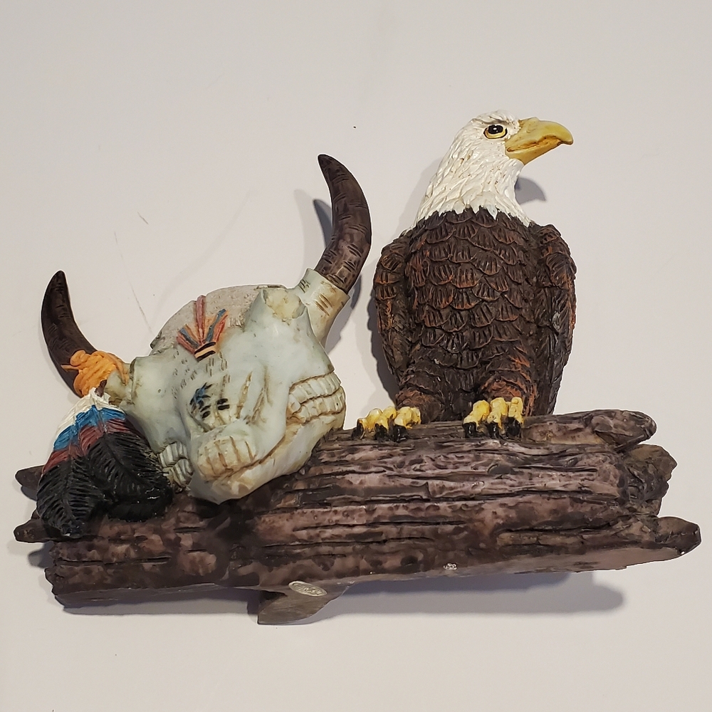 American Bald Eagle Perched on a Bark Statue Figurine Vintage